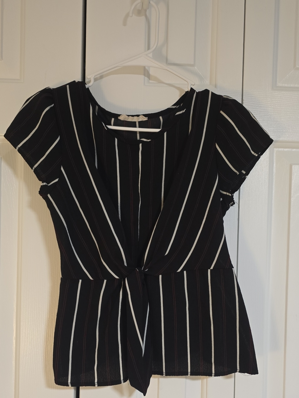 Black Striped Midi Dress with Front Tie
